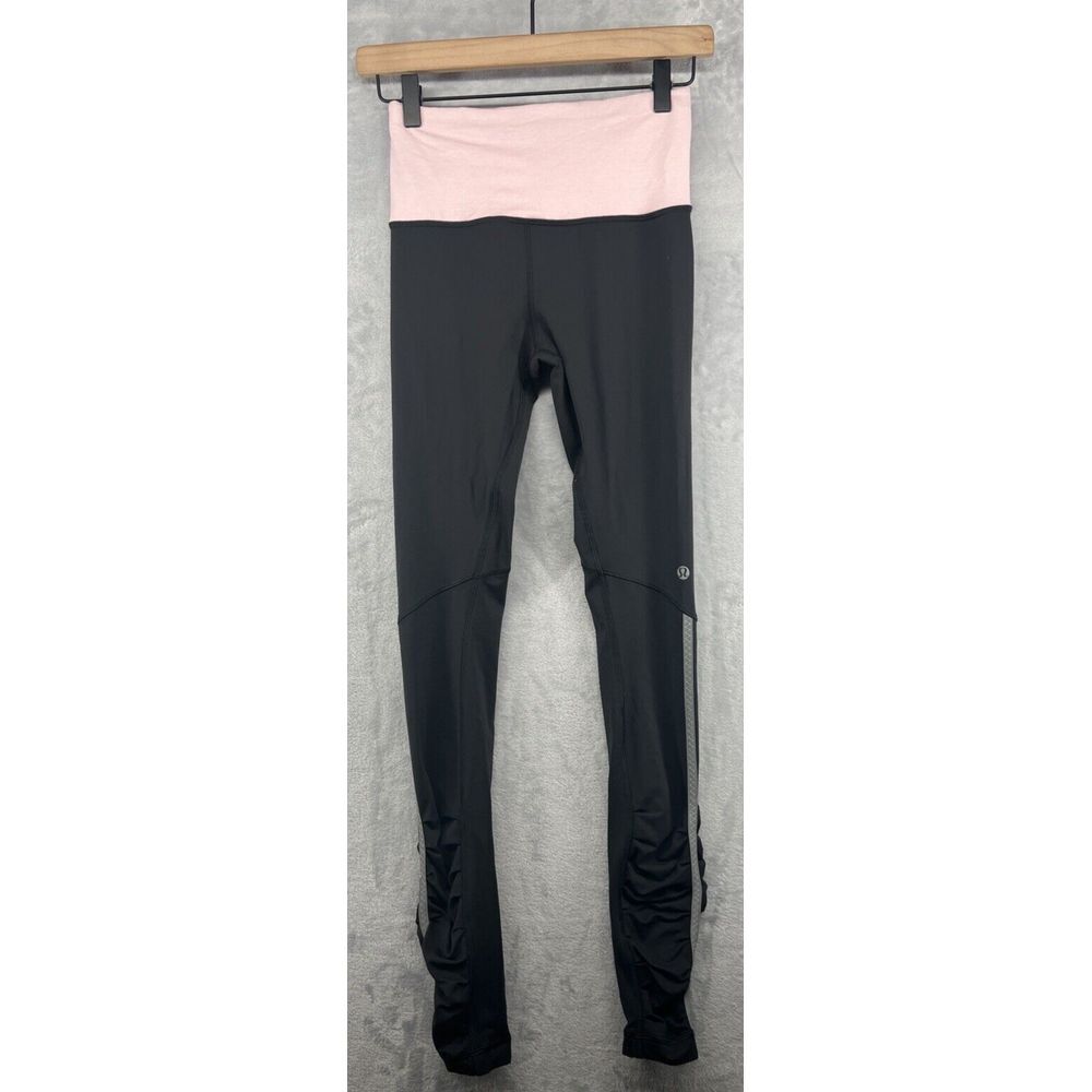 Lululemon Run Back on Track Yoga Leggings Deep Coal Pig Pink Women's Size 4